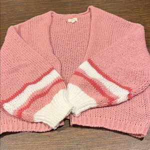 Elan Pink and White Striped Cardigan